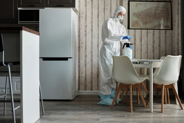 Professionelle Reinigungskräfte bei der hygienischen Reinigung einer Arztpraxis
